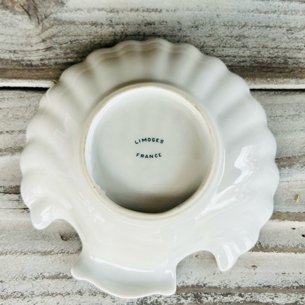 Limogues France Scalloped Porcelain Dish with Orange Floral Detail - Picture 6 of 8